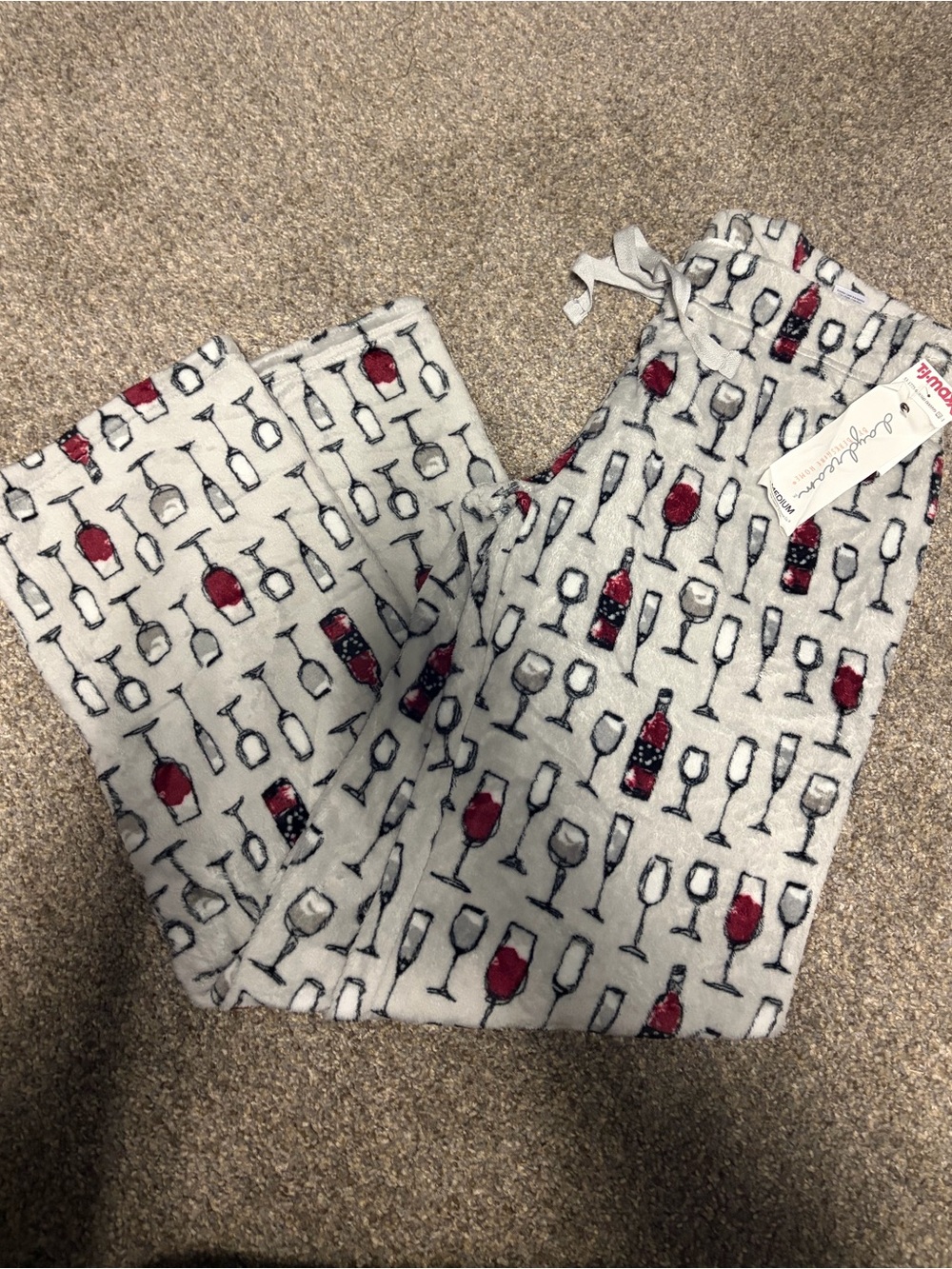 Women's White Wine Glass & Bottle Print Pajama Pants